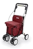 Carlett - Einkaufstrolley Rollator mit 4 Rädern und Sitz, Zusammenklappbarer Einkaufswagen mit herausnehmbarer Einkaufstasche 29L/15kg, Lett800 Senior Comfort, Rosso