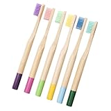 Ipetboom 6 Stück Kinderzahnbürsten mit Natürlichem Bambusgriff Weiche Borsten Ergonomisches Rutschfestes Design Bunte Farben Nachhaltige Holzzahnbürsten für Junge Mädchen und Jungen zur