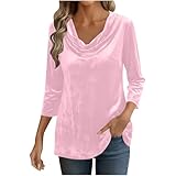 Gefomuofe Langarmshirt Damen Wasserfall Ausschnitt Oberteile Elegant Loose Winterpullover Einfarbig Thermo Tunika Outdoor Sportjacke Leichte Sweatshirts