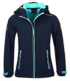 Trollkids Mädchen Softshell Jacke Trollfjord, Marineblau/Mint, Größe 152