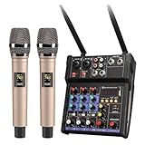 AUBEST Audiomixer, Audio DJ Mixer 4 Kanäle Konsole Drahtloses Mikrofon Sound Aufnahmetisch Professionelle Audio Mischpult