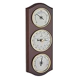 TFA Dostmann Analoge Wetterstation, 20.1000.03, mit Barometer, Thermometer, Hygrometer, zur lokalen Wettervorhersage, aus Massivholz, nussbaumfarben, braun