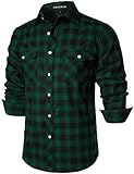 PARKLEES Herren Freizeithemden Regular Fit Button Down Check Kariert Flanellhemden mit Taschen PZLCL41 Dunkelgrün M