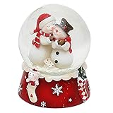 Dekohelden24 Schneekugel, Schneemann Duo, rot weiß, Maße H/B/Ø Kugel: ca. 8,5 x 7 cm/Ø 6,5 cm.