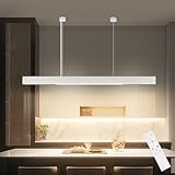 Homefire Pendelleuchte Esstisch Dimmbar Hängelampe: Modern Pendellampe Linear Design Hängeleuchte LED 107 CM mit Fernbedienung Weiß Esszimmerlampe Lang Esstischlampe für Büro Esszimmer Küche
