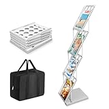 SUNDOY Faltbarer Zeitschriftenständer mit 4 Taschen, Magazinhalter & Broschüre Prospekthalter mit Tragetasche für Büro, Einzelhandel & Messe-Ausstellungen (Weiß-27Bx36Tx130H)