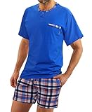 sesto senso Herren Schlafanzug Kurz Pyjama Baumwolle Kurzarm T-Shirt Pyjamahose Zweiteilig Set hell blau neon XL Jasiek Chaber