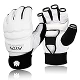 FitsT4 Sports MMA Handschuhe Boxhandschuhe gepolstert, Trainingshandschuhe Boxsack Sandsack Kickboxen Kampfsport Taekwondo Sparring mit Handgelenkschutz für Herren Damen,Weiß,L