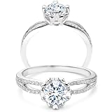 Molioaki Verlobungsring Damen 925 Sterling Silber Silberringe Eheringe Ringe Frauen Diamantring 1ct Brillantschliff 5A Zirkonia ring mit Geschenkbox Verlobung Hochzeit Geschenk mit CZ-60