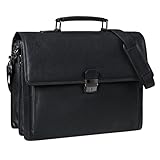 STILORD 'Stanley' Aktentasche Herren Leder mit Schloss für 17 Zoll Laptop Business Tasche Echtleder Vintage Laptoptasche Groß Umhängetasche XL mit Trolley Halterung, Farbe:schwarz plain