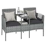 STEELSØN Gartenbank mit Tisch Velara aus Polyrattan, Sitzgruppe für 2 Personen, Balkonmöbel 2er Sofa mit Polster wetterfest, Gartensofa Terrassenmöbel in grau-meliert/anthrazit 81x65x135 cm (HxTxB)