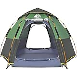 HEWOLF Kuppelzelt 3-4 Personen Campingzelt Wasserdicht Pop Up Zelt UV-Schutz Sekundenzelt Sechseckiges Doppelschicht Firstzelte Familienzelt 4 Saison für Camping Angeln Outdoor Zelt Grün