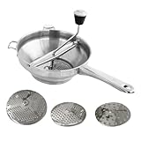Edelstahl Lebensmittelmühle - Ergonomische 3 Frässcheiben Lebensmittelmühle Edelstahl Lebensmittelmühle | Drehbare Küchenmühle mit Griff Hand Food Chopper für Apfelmus & Kartoffeln
