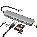 6 in 1 USB-C-Hub, DEMKICO Multiport Adapter mit 4K HDMI, SD/TF-Kartenleser, USB 3.0 & USB 2.0 Anschlüsse, Type C PD 100W Ladegerät für MacBook Pro/MacBook Air/Dell XPS und Anderen USB-C-Geräten