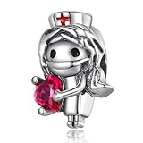LaMenars Damen Charm Anhänger Armbänd Red Heart's White Angel Nurses with Zirconia 925 Sterling Silber Bead Women Halskette,Schmuck Geschenk Weihnachten,Tag Krankenschwestern,Valentinstag,Muttertag