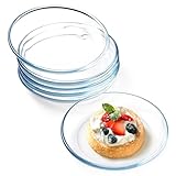 NUTRIUPS 6er Set 17.8cm Glasteller, Klarglas Teller, 6er Set Gehärtetes Glas, Dessertteller aus Glas, Serviergeschirr aus Glas, Spülmaschinen und Mikrowellenfest