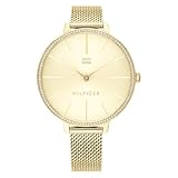 Tommy Hilfiger Analog Quarzuhr für Damen mit Gelbgoldfarbenes Edelstahl-Mesh-Gliederarmband - 1782114