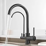 3-Wege-Filterhahn Küche Küchenarmatur Mischbatterie Küche für Osmoseanlage 3 in 1 Wasserhahn Küchenarmatur Küchenspüle Doppelgriff Schwarz Dual Mode,Schwarz