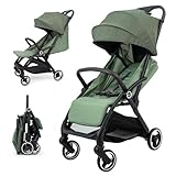 Sekey Reisebuggy Flugzeug Handgepäck mit Liegefunktion, Kinderbuggy Klappbar bis 25kg mit Regenschutz, Buggy Kinderwagen Leicht mit Reflektor, 3-fach verstellbare Rückenlehne, BW732, Grün/Schwarz