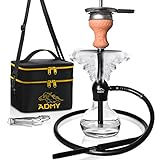 ADMY Mini Shisha Set, Hookah to go 35cm Aluminium | Kleine Wasserpfeife | Shisha Komplettset mit Edelstahl Kaminaufsatz Steinkopf Silikonschlauch Alumundstück | Schwarz