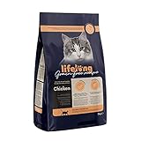 Amazon-Marke: Lifelong - Katzenfutter für ausgewachsene Katzen, Fein zubereitetes Trockenfutter mit frischem Huhn, Getreidefreie Rezeptur, 3 kg (1er-Pack)