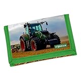 itenga Kinder Geldbörse - Geldbeutel und Brustbeutel - mit Klettverschluss, Kordelband, Geldscheinfach und Münzfach Sichtfenster für Mädchen und Jungen (Motiv Traktor im Feld)