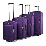 SIGN Stoffkoffer Trolley Reisekoffer Inline Rollen (Handgepäck-Mittel-Groß-Sehr Groß) (Lila, 4er Set)