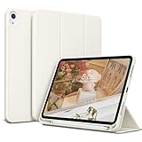 KVTVOU Hülle für iPad 10. Generation 10,9 Zoll 2022 / iPad A16 11. Generation 2025, Trifold Ständer Weiche TPU Rückseite, Schlanke Stoßfeste Hülle mit Stifthalter, Auto Wachen/Schlafen, Cremeweiß