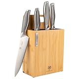 KARL HAUSMANN Messerblock Magnetisch mit Messer - 5 teilig - Magnetischer Messer Block aus Bambusholz - Messer set aus Edelstahl - Kitchen Knife Set - Küchen Messerset - Küchenmesser Block