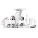Klarstein Mighty Mince elektrischer Fleischwolf - 500 bis 1361 W Leistung, Fleischwolf elektrisch mit Aufsätzen für Wurst, Kebbe und Pürieren, Tomatenpresse, mit Tragegriffen, weiß