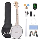 Banjolele 4-saitiges Banjo-Ukulele, Konzertgröße 23 Zoll, geschlossene Rückseite aus Massivholz, Anfänger-Set mit Halsstab, Gigbag, Stimmgerät, Saitengurt, Plektren – MBU-807, von Mulucky