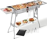 Holzkohlegrill XXL(122 * 30 * 75cm),Tragbarer Kohlegrill, Klappgrill Edelstahl, BBQ Charcoal Grill mit Antihaft-Pfanne, Einstellbare Belüftungsöffnungen, Camping Grill für Garden Backyard Picknick