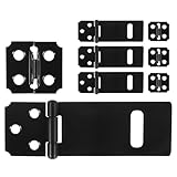 Piriuuo 4 Stück Vorhängeschloss Haspe, Edelstahl Schwarz Schlossriegel Überfalle Schloss Vorhängeschloss Haspentür Schieberiegel für Holzzaun, Haustierkäfig, Schrank, Fenster, Garten, Hof