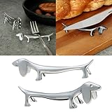 Lanmijia 2 Stücke Essstäbchen Halter, 9x2.5cm Messerbank Dackel, Metall Hunde EssstäBchen Halter, Edelstahl Messerbänkchen und Besteck Ständer für Tischdeko Für Tisch, Hund Form Besteckhalter Dinner