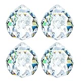 HDCRYSTALGIFTS 4 Stück 40 mm klare Kristall-Prismen-Kugeln Sonnenfänger Regenbogen-Anhänger Hersteller, hängende Kristalle, Kronleuchter-Prismen für Fenster, Heimdekoration