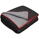 LYHome Merino Decke Wolldecke - Reisedecke Picknickdecke Campingdecke, Militär Kuscheldecke Tagesdecke, Flauschig Schafwolldecke Sofadecke Blanket Outdoor Wohndecke (150x215 cm | Grau - Anthrazit)