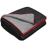 LYHome Merino Decke 80% Wolldecke - Reisedecke Picknickdecke Campingdecke, Militär Kuscheldecke Tagesdecke, Flauschig Schafwolldecke Sofadecke Blanket Outdoor Wohndecke (130x170 cm, Grau - Dunkelgrau)