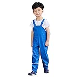 Generisch wasserdichte Wathose Kinder Strapazierfähig Buddelhose Anglerhose Mit Reflektierende Streifen Und Elastisc Bund Casual Kinderwathose Latzhose Für Sandkasten Spielplatz Sport Blau 128