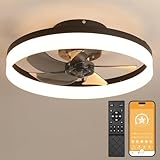 MOSSCO Deckenventilator mit Beleuchtung und Fernbedienung, LED Deckenleuchte Dimmbar, 3 Lichtfarben, 6 Windstufen, Moderne Lampe mit Ventilator Leise für Schlafzimmer Schwarz 50cm