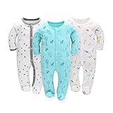 Amo nenes Schlafstrampler Baby Jungen Overall 3er Pack Unisex Pyjamas Baumwolle Strampler Jumpsuits Langarm Spieler Babykleidung mit 0-7 Monate