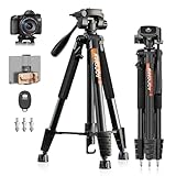 KINGJOY Kamera Stativ 185cm für Canon Nikon Aluminium Smartphone Stativ Tragfähigkeit 5KG mit Bluetooth Fernbedienung Handyhalterung und Tragetasche