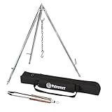 Petromax 3-teiliges Dreibein-Set: Stahl-Dreibein mit Kette & Haken, Grillzange & Transporttasche – Höhenverstellbar, stabil, ideal für Lagerfeuer & Outdoor-Küche