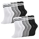6 Paare Socken Herren Damen, 38-43 Sportsocken Tennissocken Streifen Baumwolle Sport Socken für Damen Herren,Schwarz, Grau, Weiß
