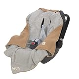 LÄSSIG Baby Strickdecke für Autositz Autositzdecke Einschlagdecke Babyschale 100% Bio-Baumwolle GOTS sand