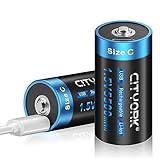CITYORK USB-C wiederaufladbarer Lithium-Ionen C Akku, 2 Stück 1.5V 5500mWh Baby C Batterien mit Typ-C Kabel
