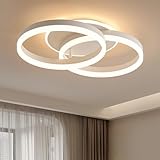 Amdelne LED Deckenlampe Wohnzimmer 50cm 2-Ringe Design, 36W Deckenleuchte Moderne mit Fernbedienung Dimmbar, aus Metall+Acryl,Mit Nachtlicht Memory-Funktion, für Schlafzimmer, Esszimmer, Büro,Weiß