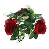 Sosoport Künstlicher Kerzenring mit Roten Rosen Europäischer Stil Dekorativer Blumenkranz für Frühlingstisch Hochzeitstischmittelstück Realistische Blüten für Romantische Atmosphäre