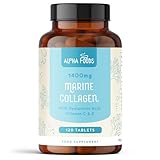 Meereskollagen Tabletten 1400mg | mit Hyaluronsäure, Vitamin C, E, Zink, Kupfer & Biotin | Hydrolysiertes Typ 1 Kollagen Ergänzungen für Frauen & Männer | 120 Tabletten (2 Monatsvorrat) | Alpha Foods