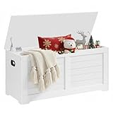 VASAGLE Schuhbank, Sitzbank mit Stauraum, Sitztruhe mit 2 Sicherheitsscharnieren, Aufbewahrungsschrank, Landhausstil, 40 x 100 x 46 cm, für Flur, Schlafzimmer, Wohnzimmer, wolkenweiß LSB061T10