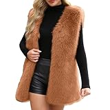Generisch Fellweste Damen Kunstfell Weste Aufstehen Einfarbig Fellimitat Weste Dicke Warme Winterweste Frauen Flauschige Pelzweste Weich Bequem Faux Fur Jacke Plüschweste Übergangsweste Felljacke
